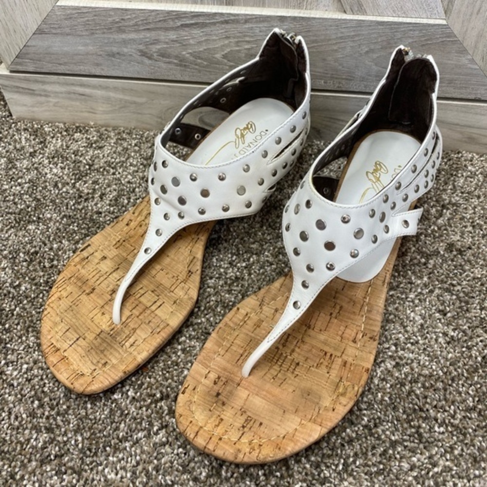 Donald J  Pliner White Wedge Studded Thong Wedge 8 Narrow
